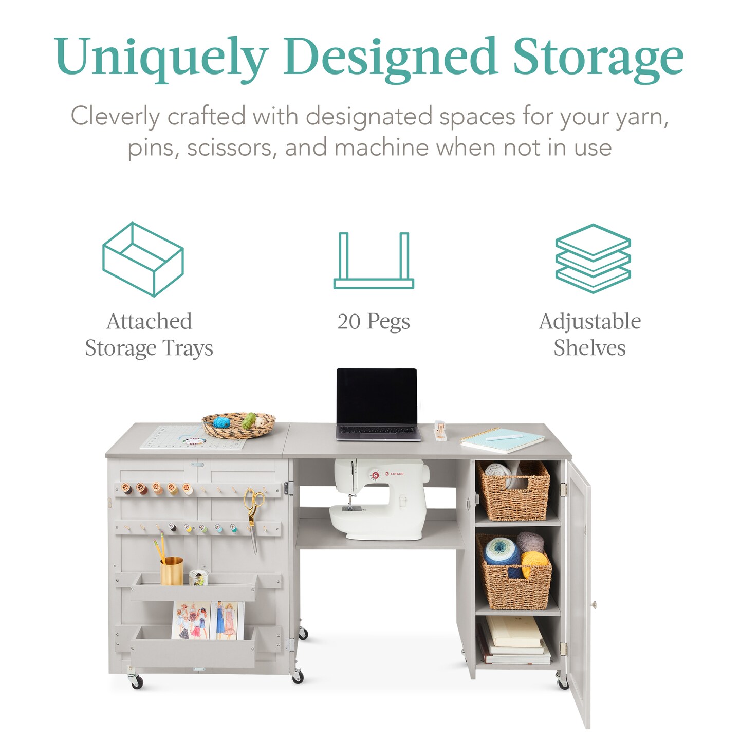 Best Choice Products Large Portable Multipurpose Folding Sewing Table w/ Magnetic Doors, Craft Storage