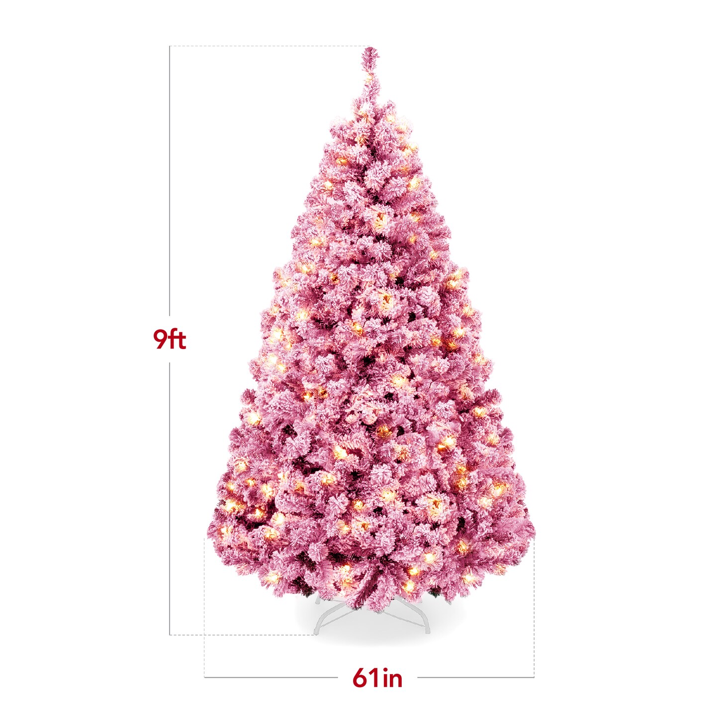 Best Choice Products Prelit Pink Artificial Christmas Tree, Snow Flocked Fir Holiday Decoration