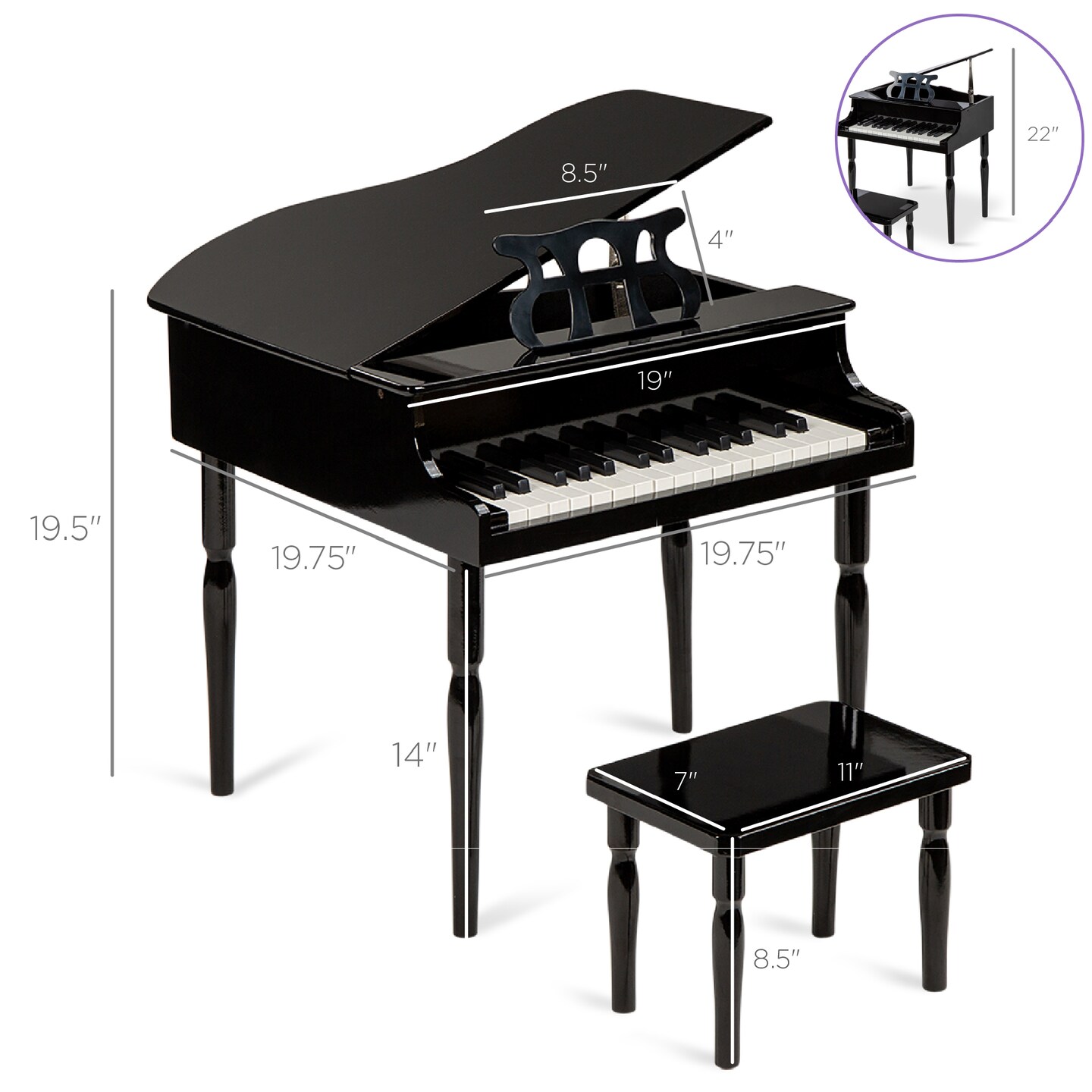 Best Choice Products Kids Classic 30-Key Mini Piano w/ Lid, Bench, Folding Music Rack, Song Book, Stickers
