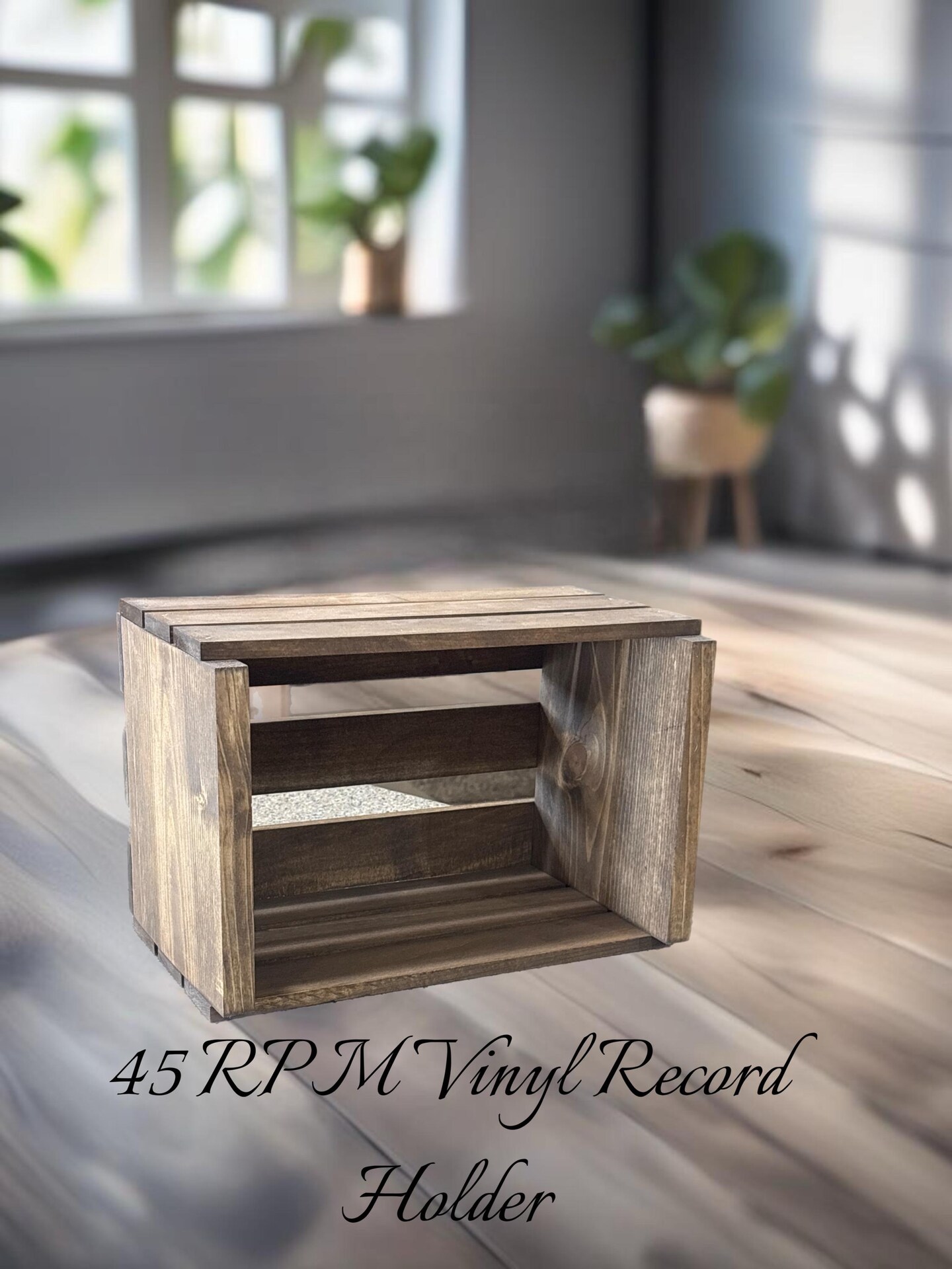 Medium Brown Stained Wooden 45 RPM Record Crate – Rustic Vinyl