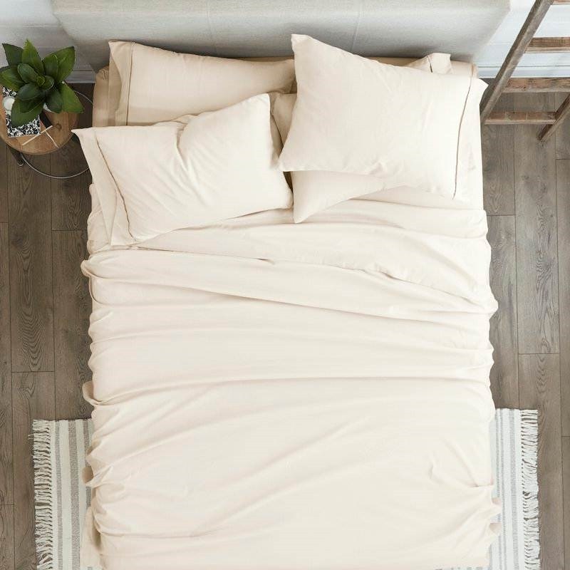 Ivory Beige Polyester Deep Pocket Sheet Set with Pillowcases