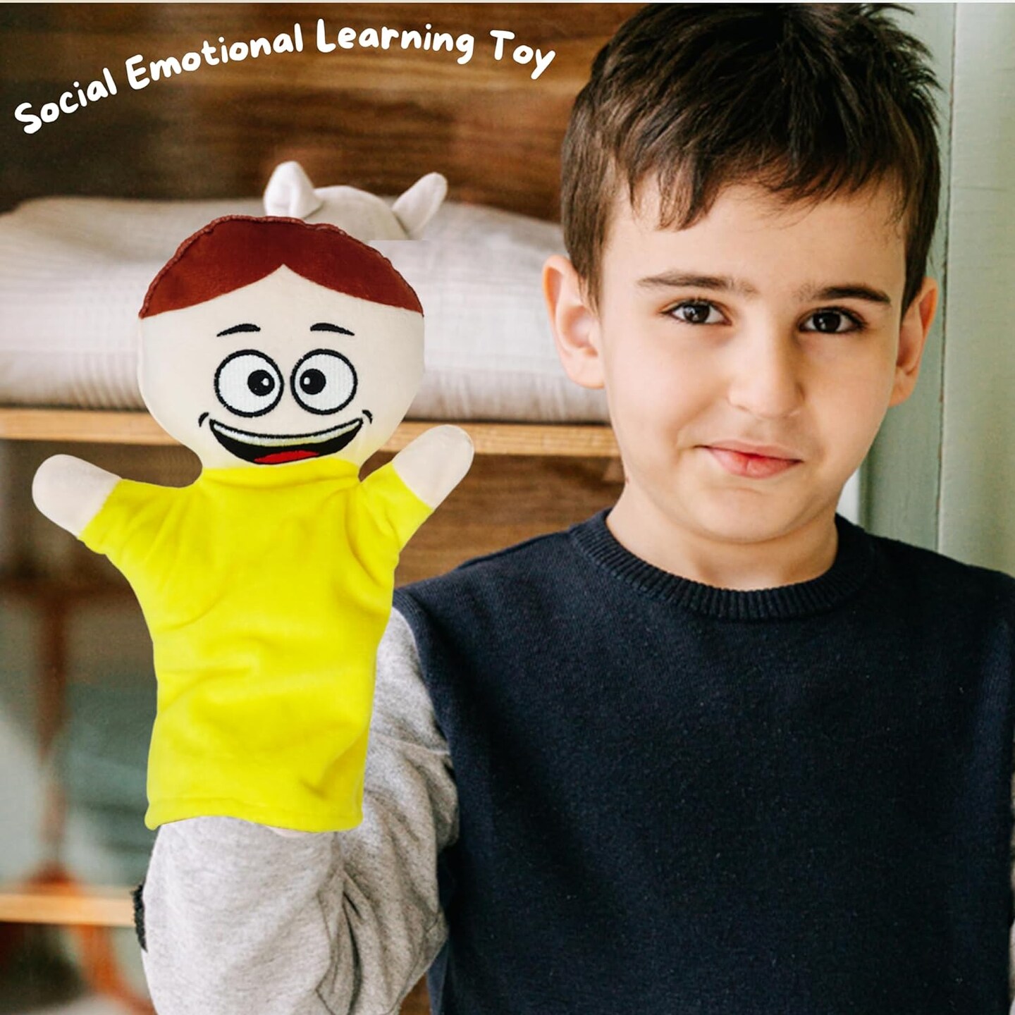 4E&#x27;s Novelty 6 Pack Emotion Hand Puppets for Kids &#x2013; Soft Plush 6 Emotions Hand Puppets for Toddlers 3-8