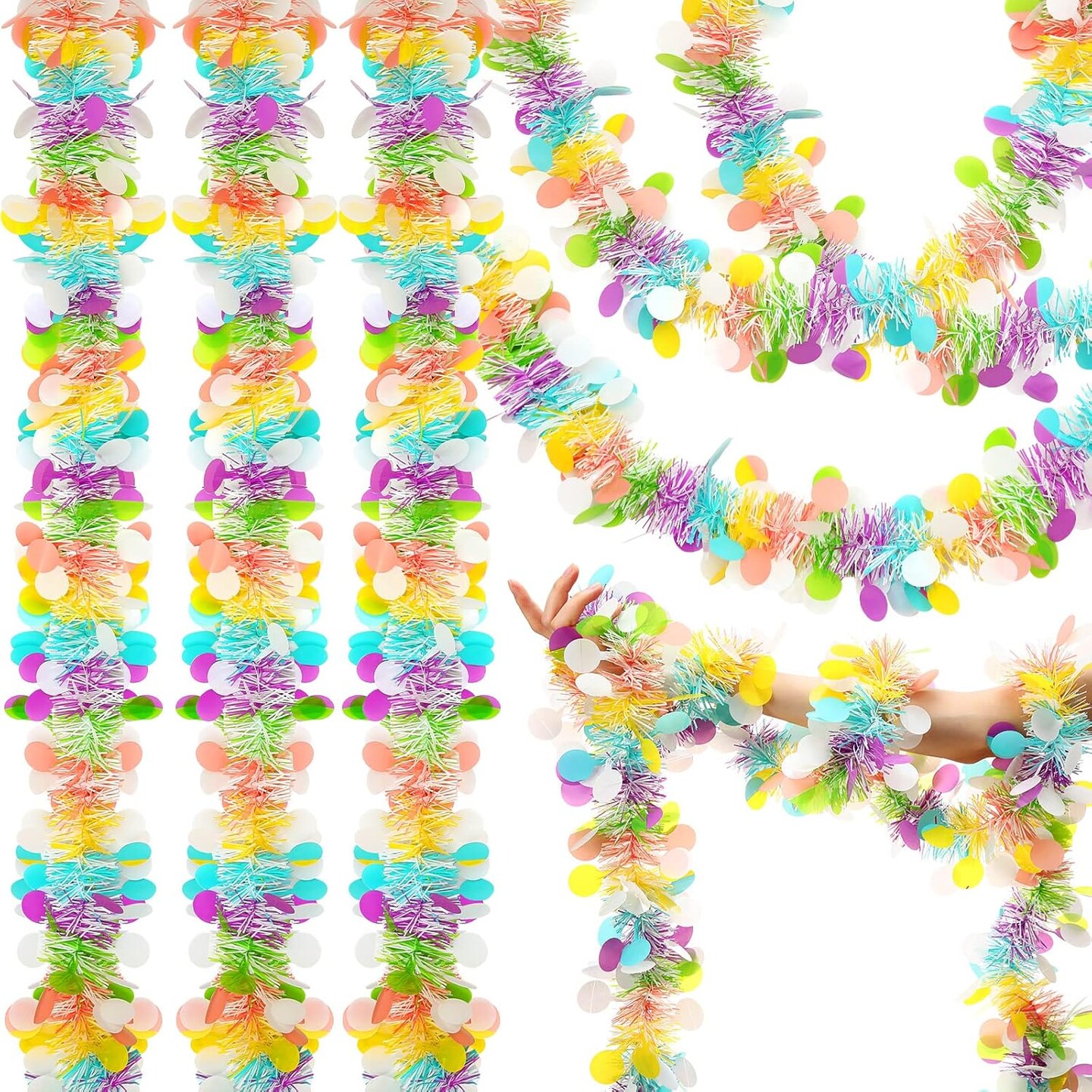 8 Rolls/ 52 Feet Easter Tinsel Garland Colorful Tinsel Twist Garland Spring Hanging Tinsel Ornament