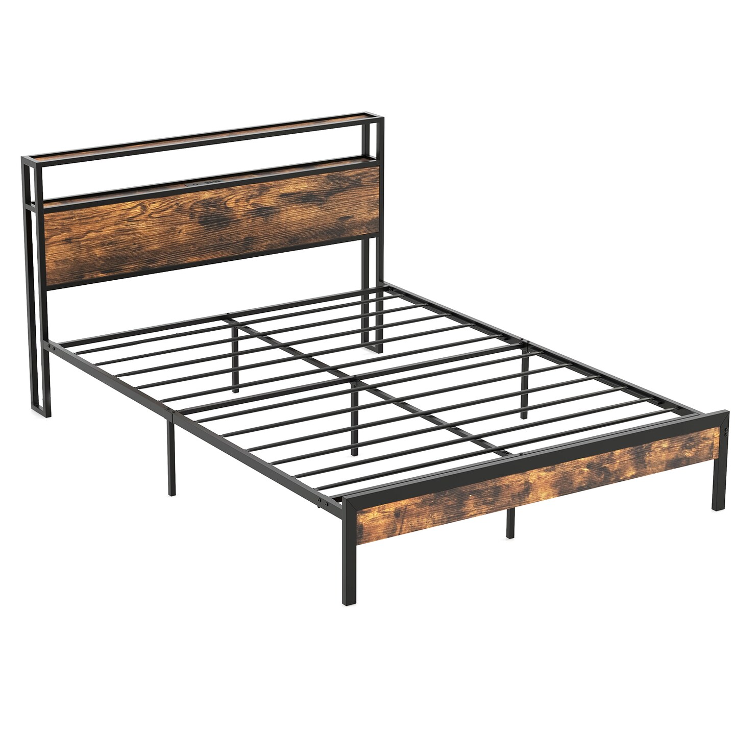 Twin/Full/Queen Bed Frame with Storage Headboard and Charging Station-Full Size