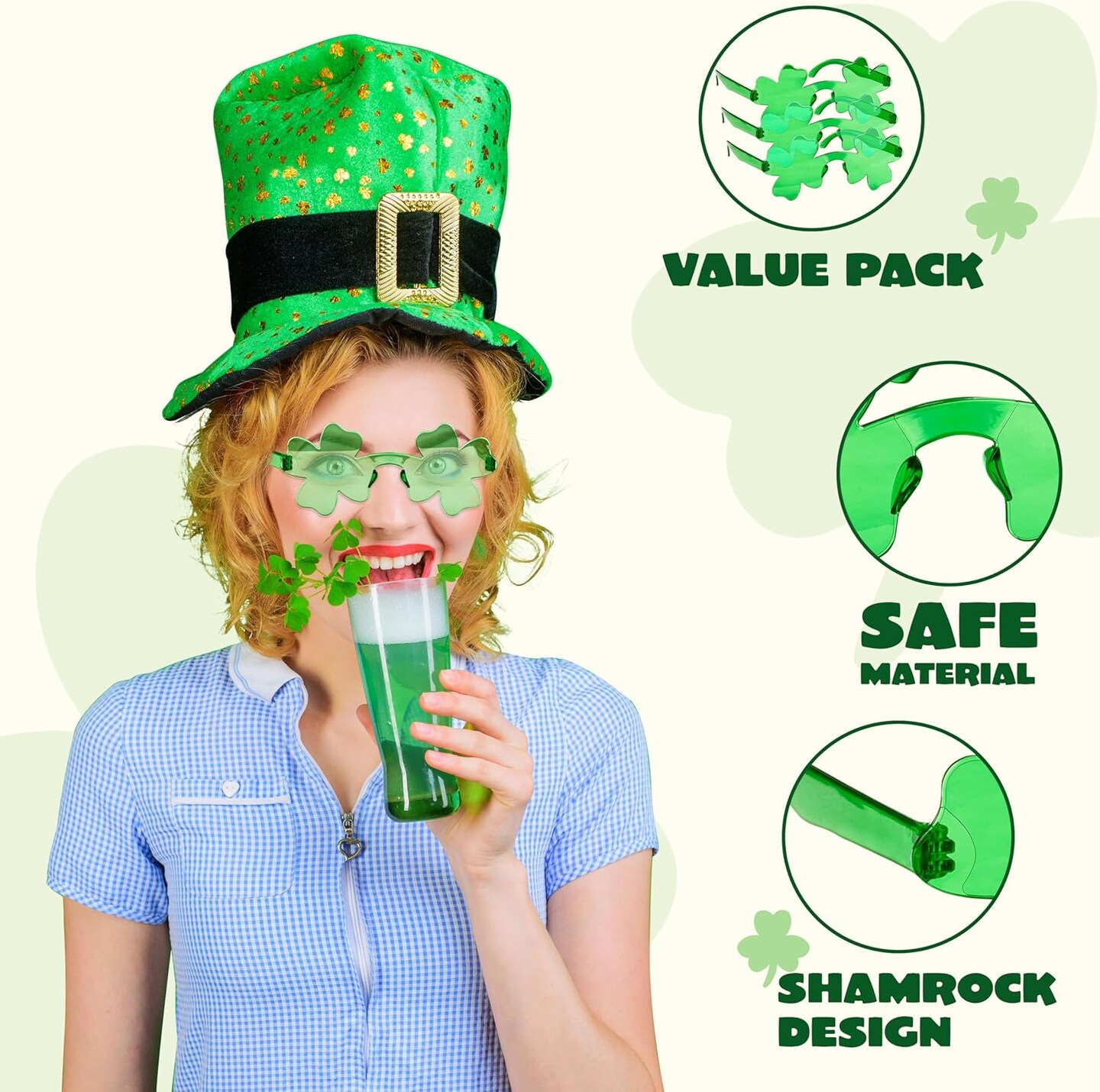 12 Pairs St. Patricks Day Shamrock Sunglasses, Shamrock Glasses Clover Eyewear, St Patrick Accessory Party Favor Supply