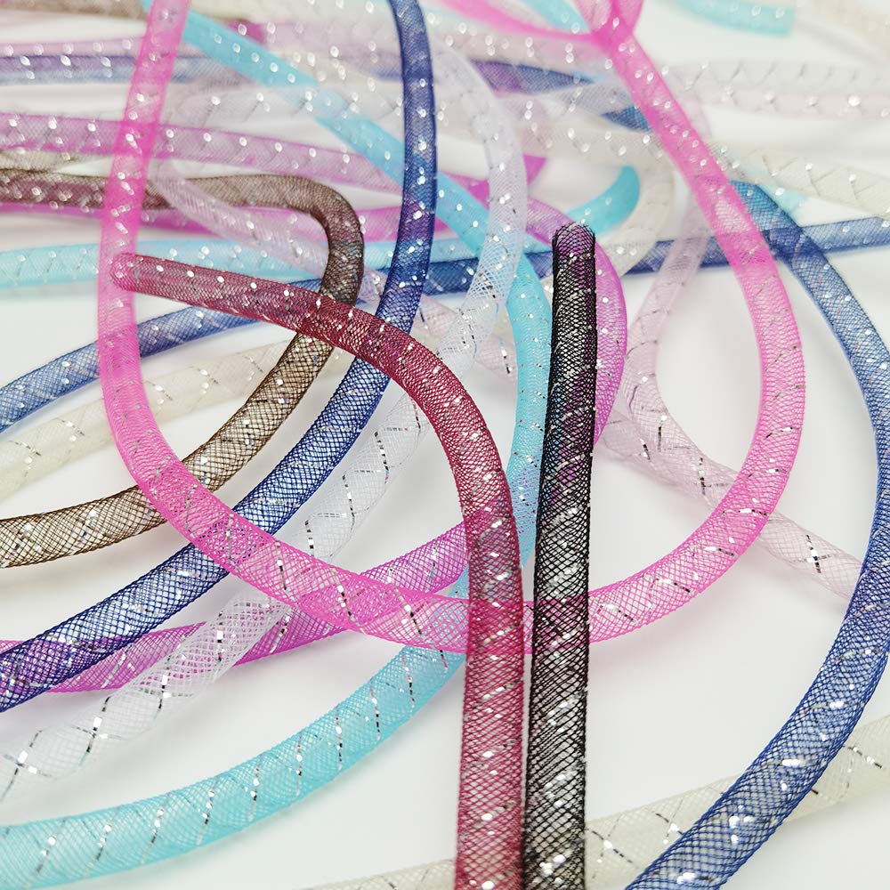 Craft Assorted 13 Colors 26Yards Solid Mesh Tube Deco Flex for Wreaths Crafts (Mix, 3/8&#x22;(8mm))