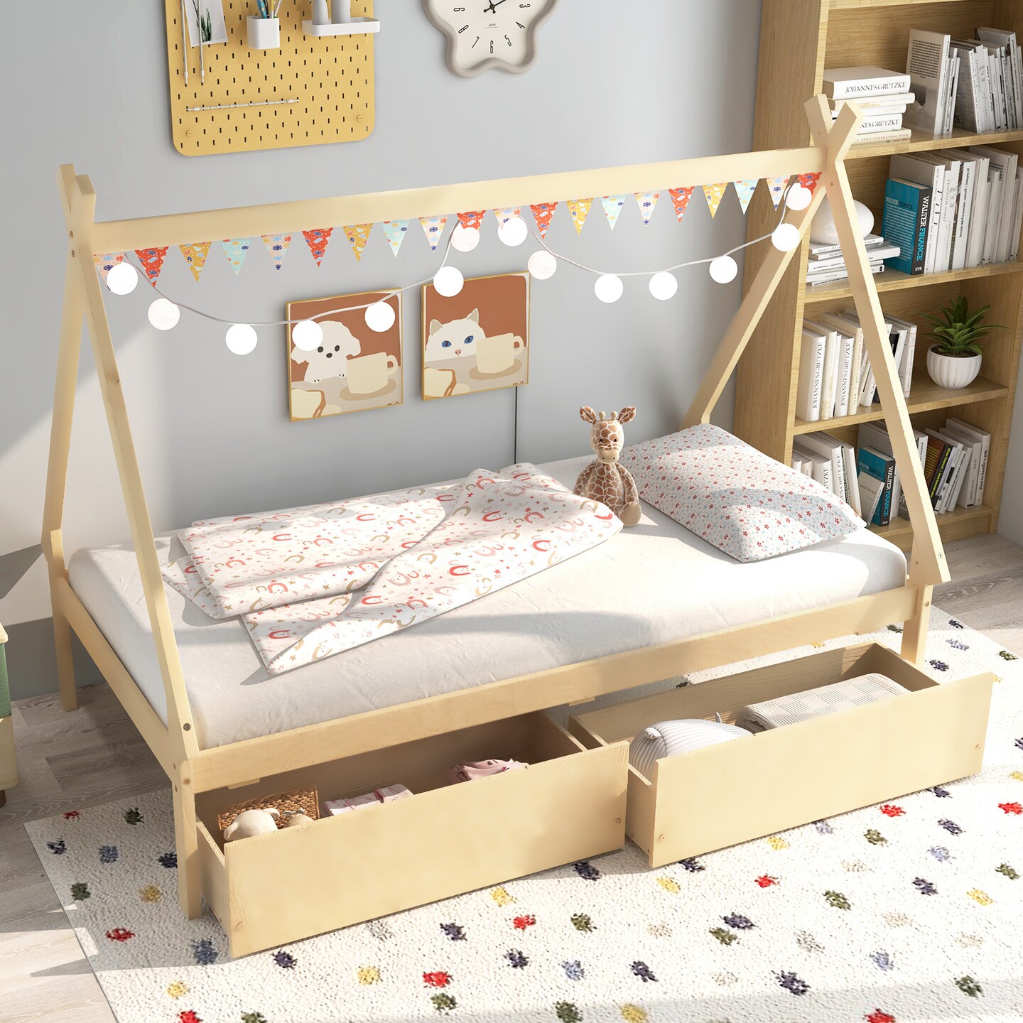 Wooden House Bed with Storage Drawers and DIY Playhouse Design for Kids