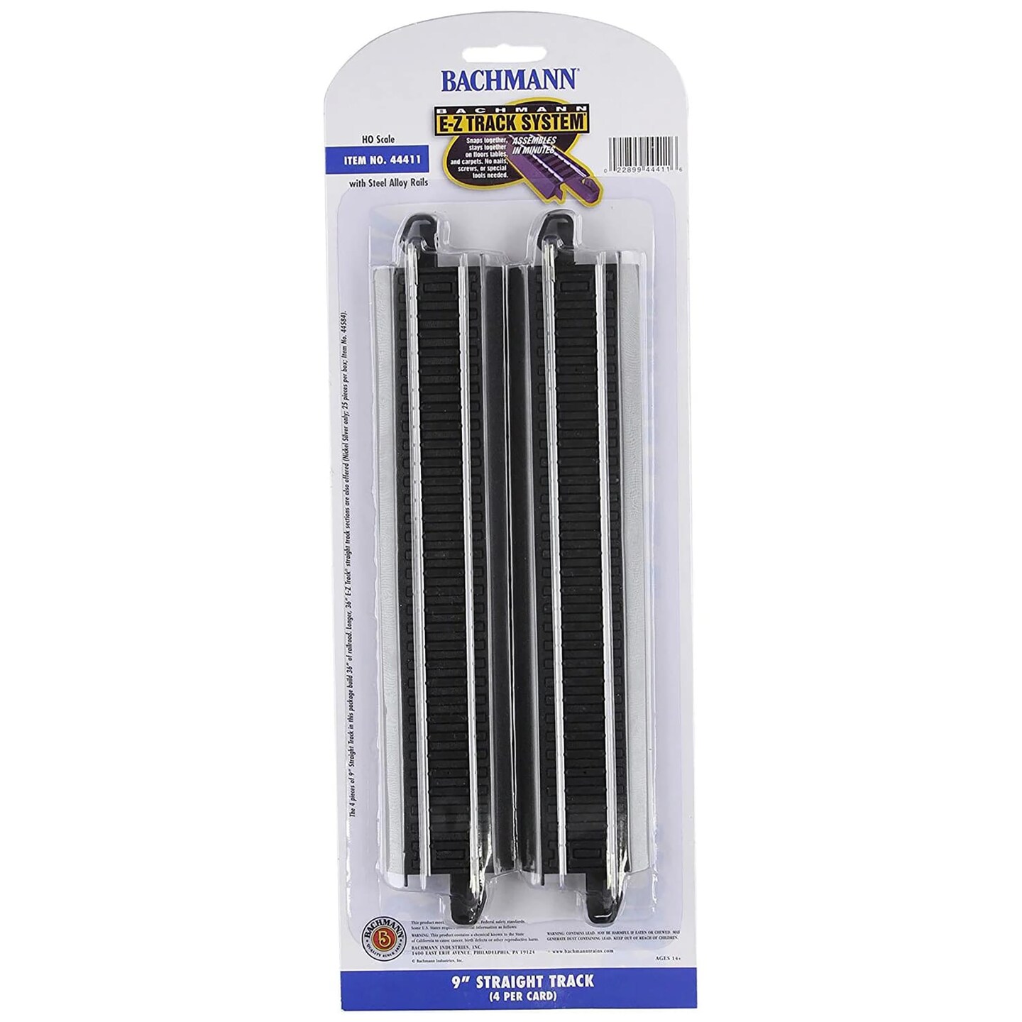 Bachmann Trains HO Scale 9&#x22; Straight Track - 4 Pack