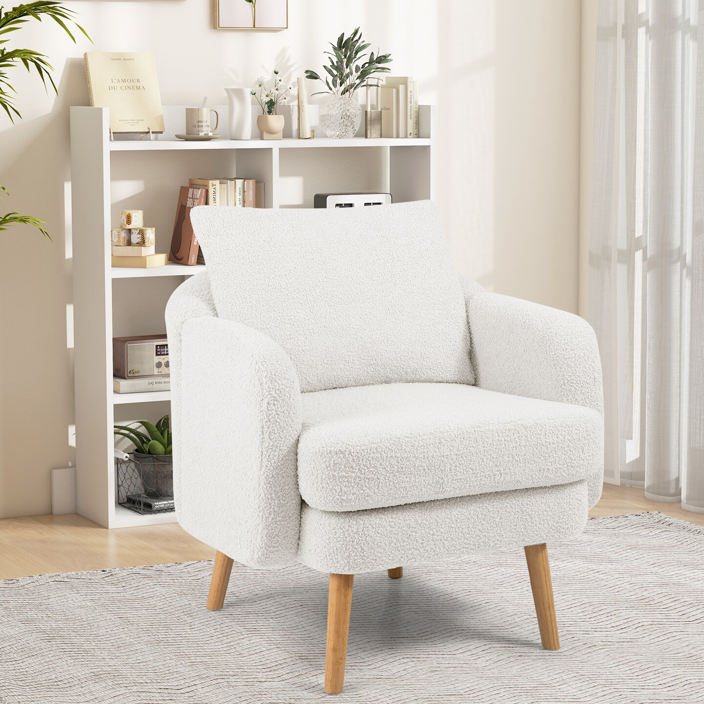 Sherpa Accent Chair Modern Living Room Chair with Seat Cushion