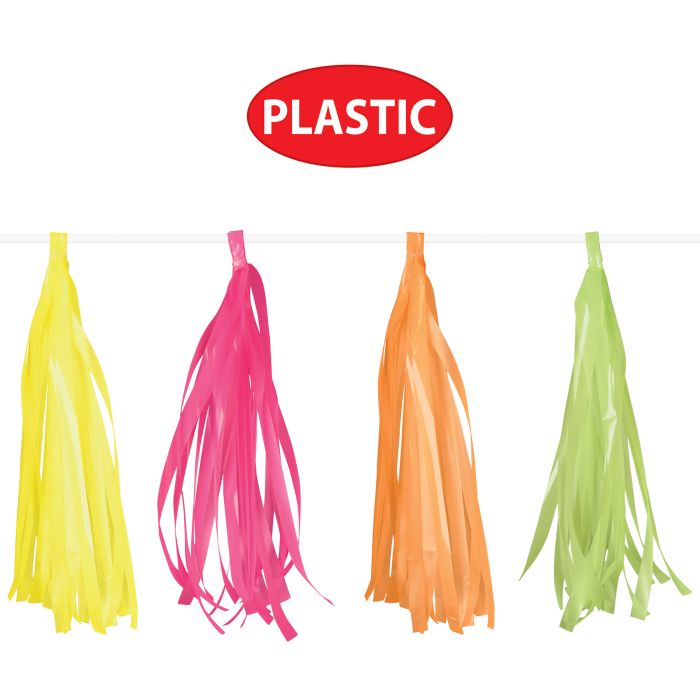 12 Pack Beistle Neon Plastic 8ft Tassel Garland