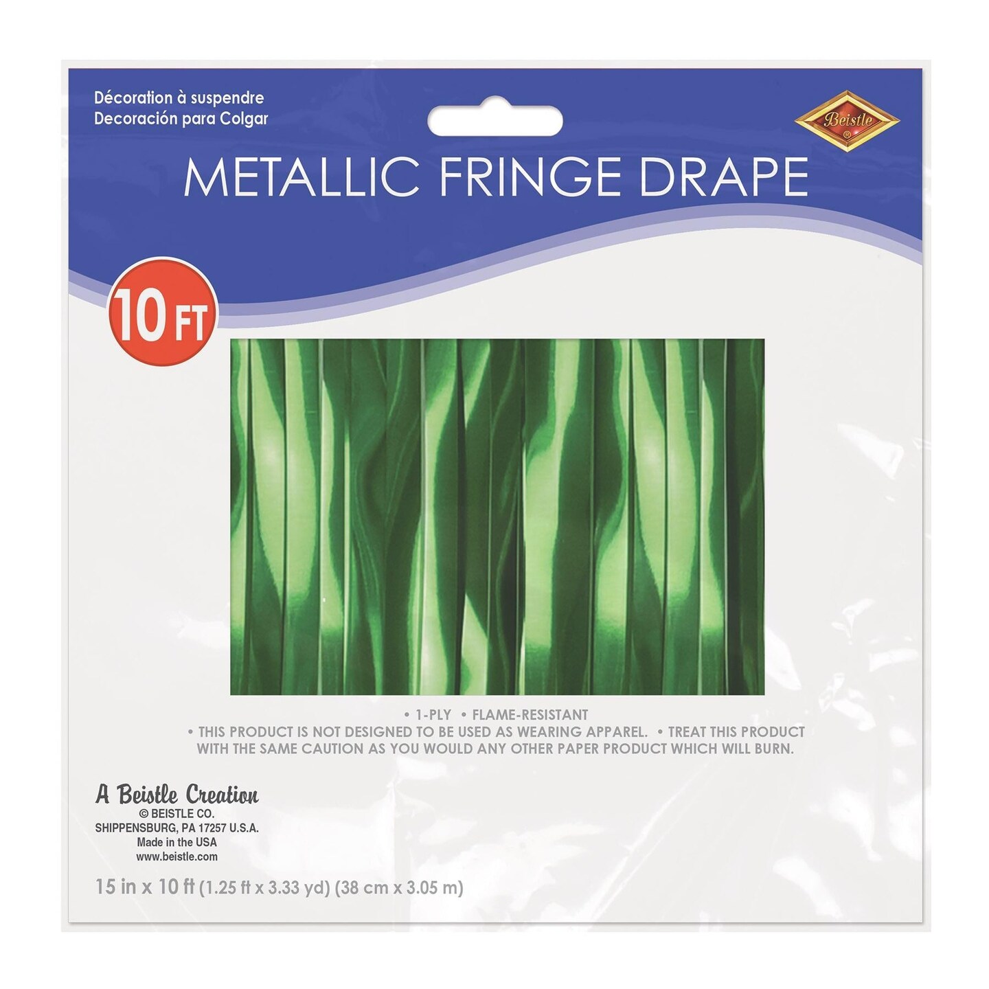 6 Pack Beistle Packaged 1-Ply Metallic Party Fringe Drape - green