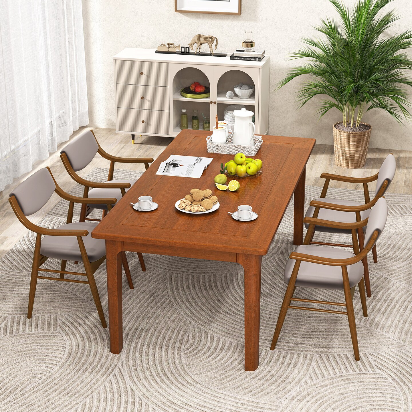 Brown Wooden Dining Chair Set of 2 with Cushioned Seat and Back Support for Comfort