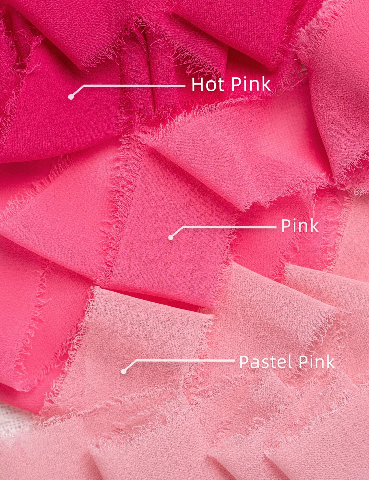 Chiffon Ribbon, Hot Pink Pastel Pink 1.5&#x27;&#x27;x21Yd Frayed Fringe Silk Ribbon for Gift Wrapping, Handmade Ribbons for Floral Vase, Halloween, Wedding, Birthday, Engagement, Bridal Shower, 3 Rolls