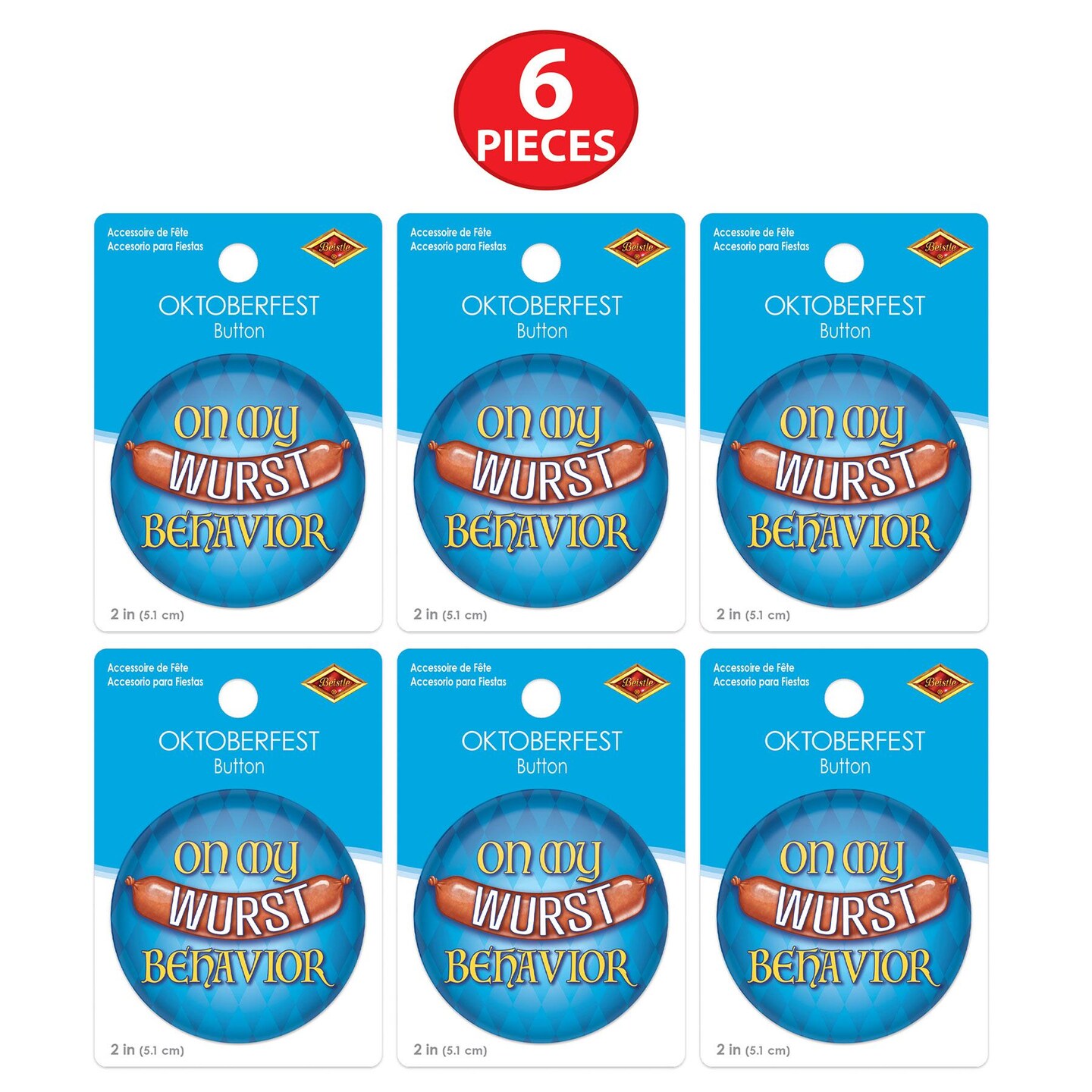 6 Pack Beistle Oktoberfest On My Wurst Behavior Button