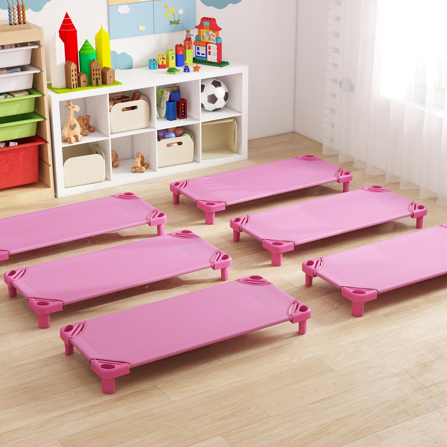 Stack-able Nap Cot for Kids with Steel Frame Oxford Fabric Raised Design and Easy Cleaning