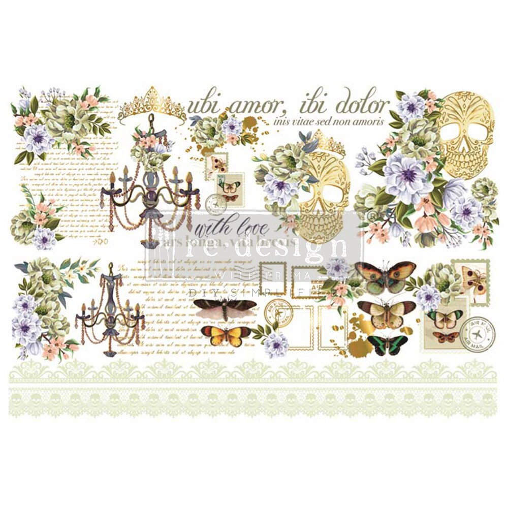 Decor Transfers® 24x35 - Cece With Love, Skully - total sheet size 24"x35", cut into 2 sheets