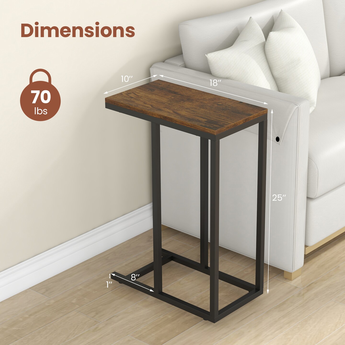 Black Metal C-Shaped Side Table with Sturdy Frame and Space-Saving Design
