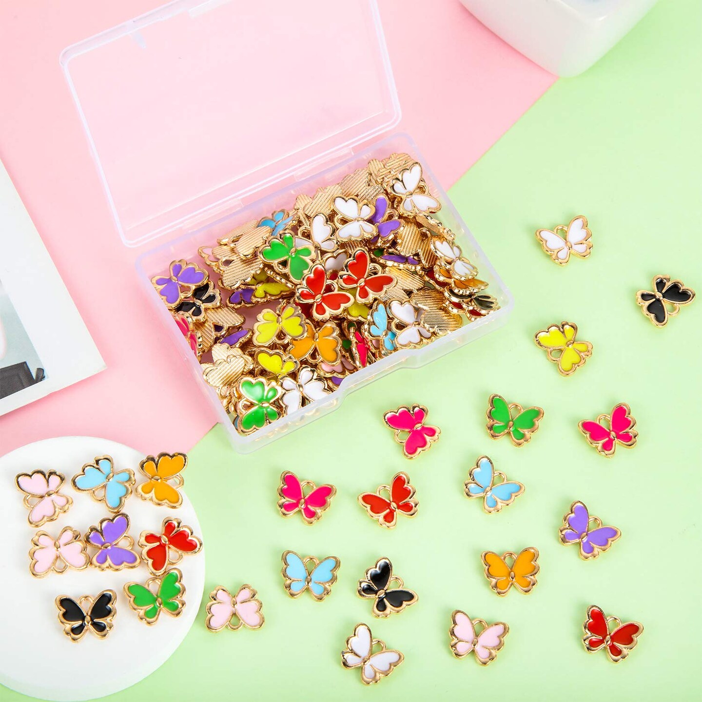 100 Pieces Colorful Butterfly Charms for Jewelry Making Alloy Pendant Jewelry Butterfly Charm for Necklaces Bracelets Earrings DIY Supplies