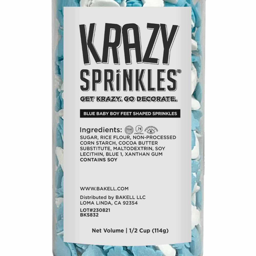 Krazy Sprinkles - Blue and White Baby Feet (1/2 Cup, 1x Jar) for Cakes, Ice Cream & Cookies