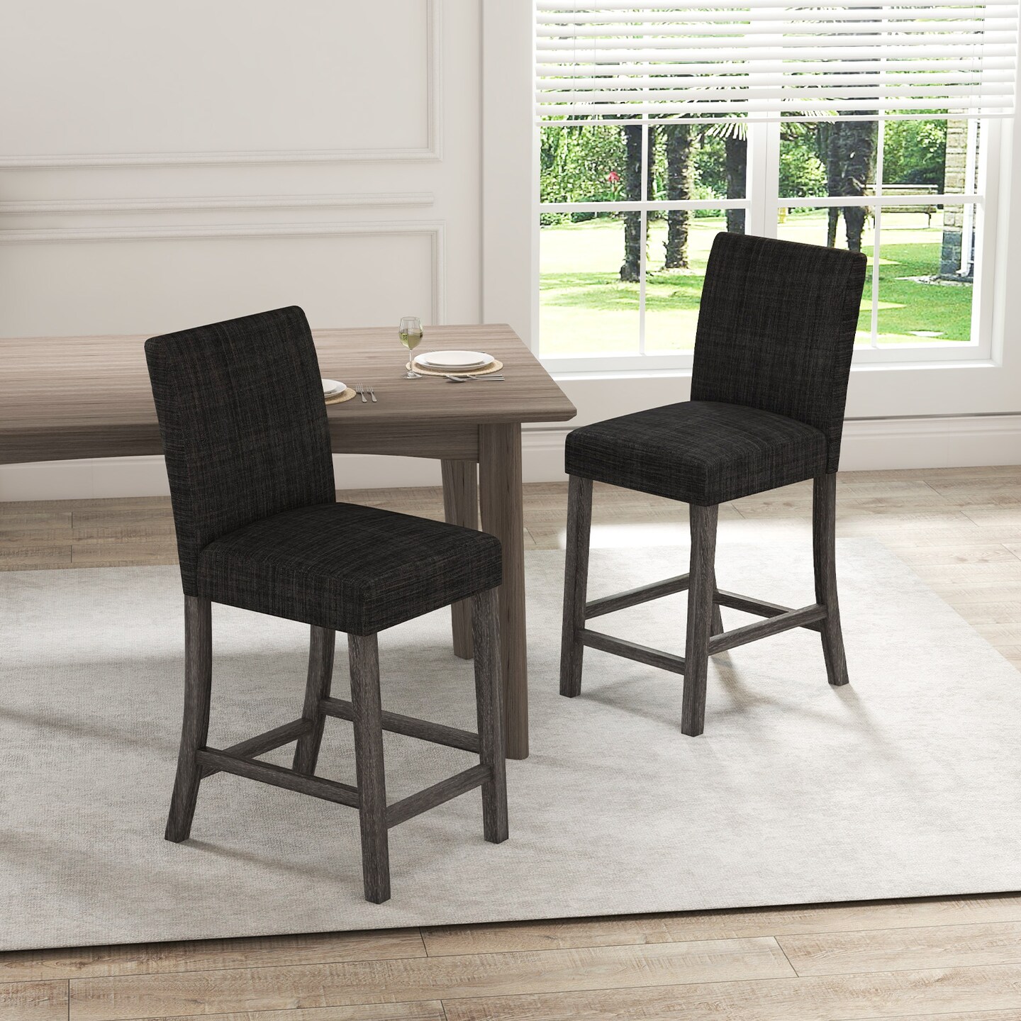 Counter Height Bar Stools Set of 2 with Back and Footrest-Grey