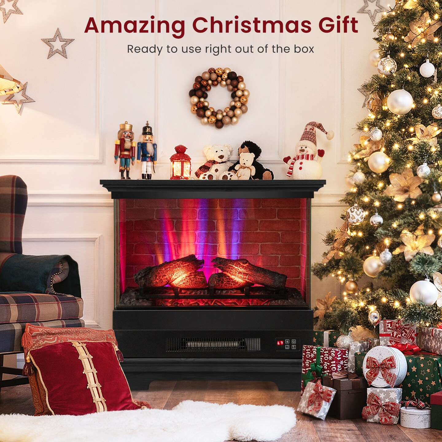 27 Inch Freestanding Fireplace with Remote Control