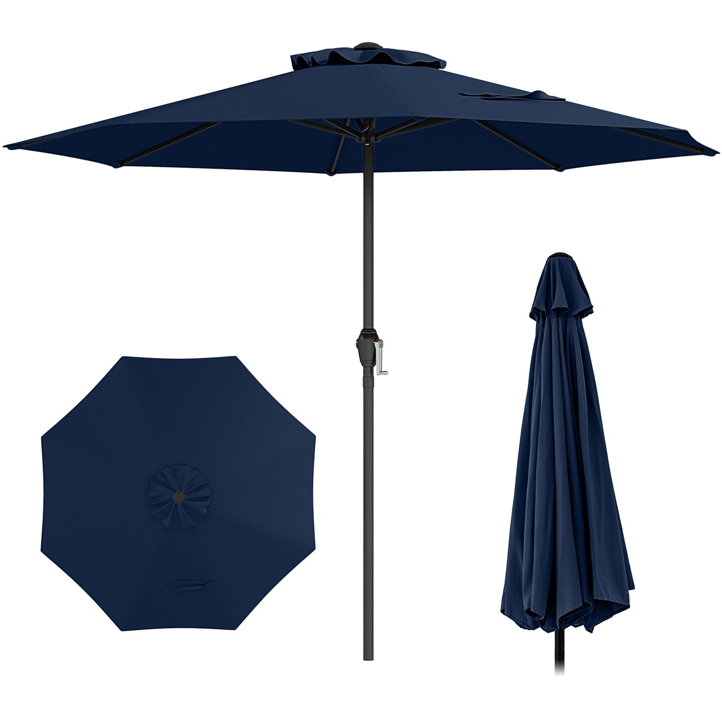 custom patio umbrellas california California Umbrella 8.5' Pagoda Series Patio Umbrella White Aluminum Pole  Push Lift Sunbrella Natural and Pacific Blue