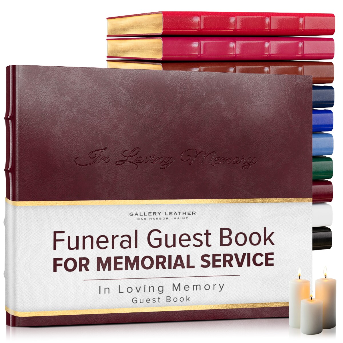 Gallery Leather Guest Book Funeral, In Loving Memory, Memorial, 192 Lined Pages, Bonded Leather, Hardcover