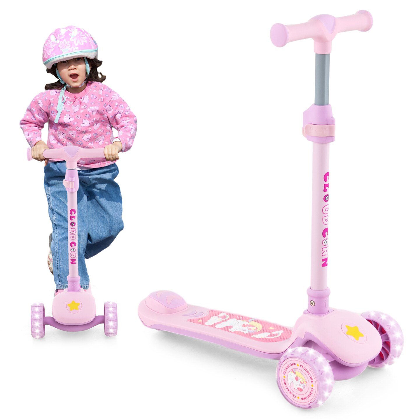 Folding Kids Scooter with Extra Wide Deck, LED Lighted PU Wheels, and Smooth Ride Features