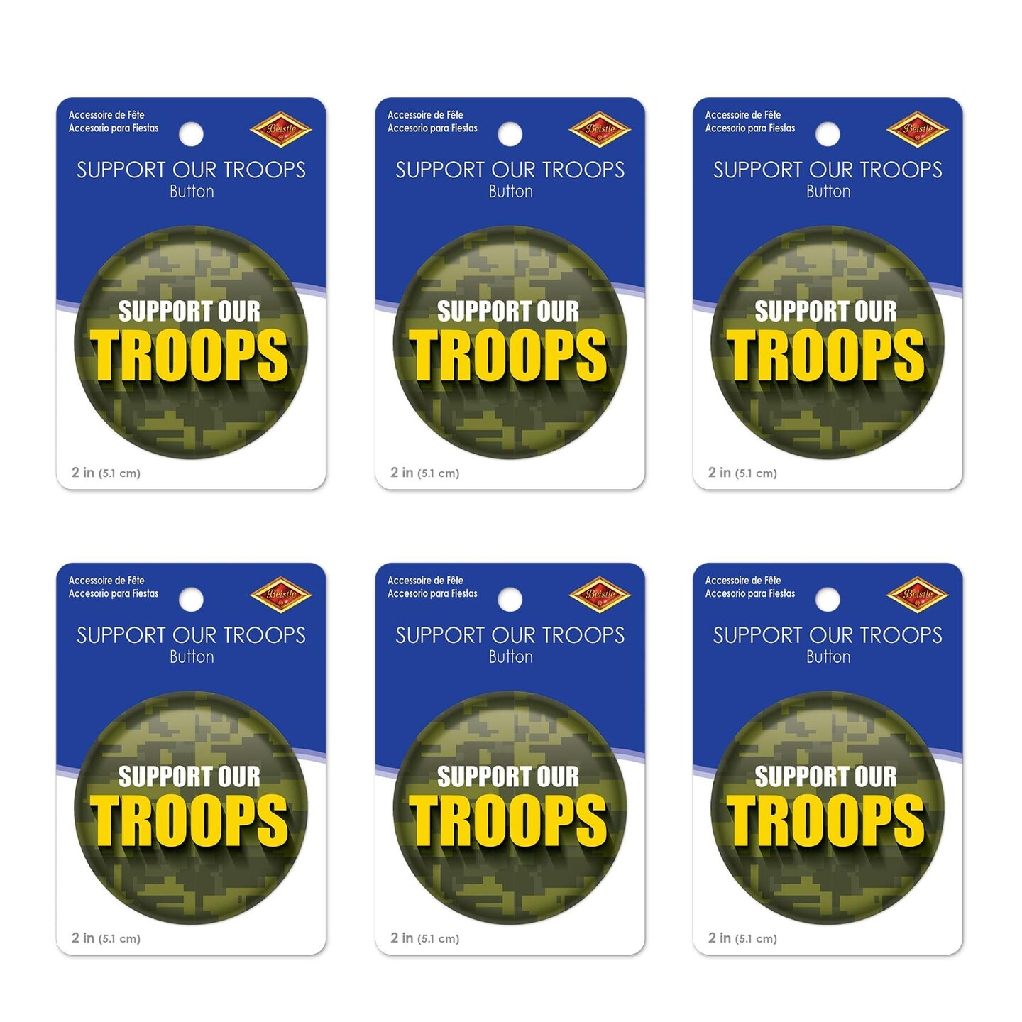6 Pack Beistle Support Our Troops Button - Camo