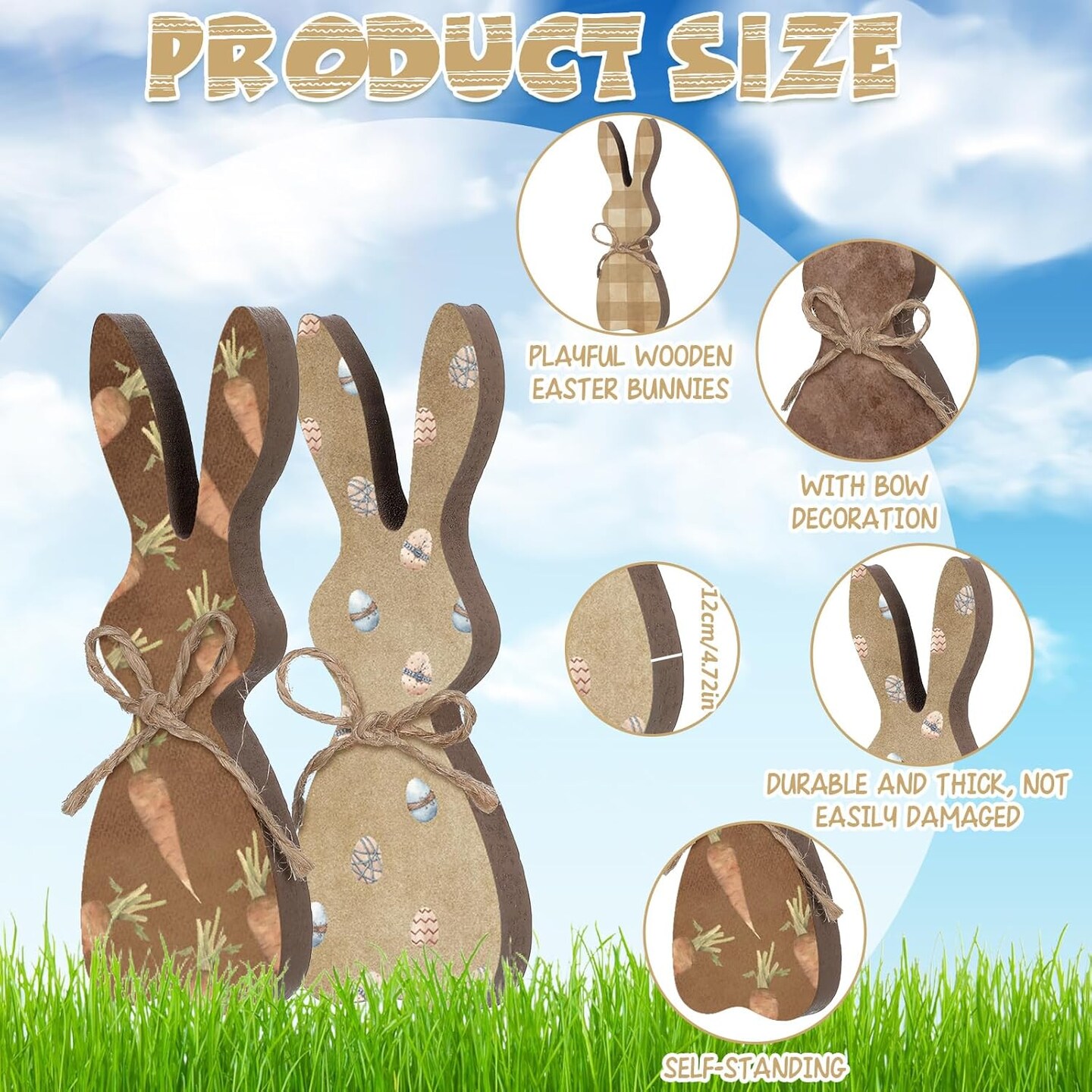 5 Pcs Easter Bunny Wooden Signs Bunny Decor Rustic Easter Tiered Tray Decor Easter Rabbit Table Sign with Colorful Bows Freestanding Easter Table Decorations for Easter Spring Party(Classic)