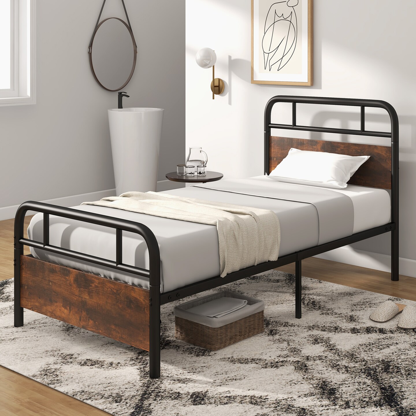 Industrial Metal Bed Frame with Headboard &#x2013; Twin/Full/Queen Size, Sturdy Construction and Easy Assembly