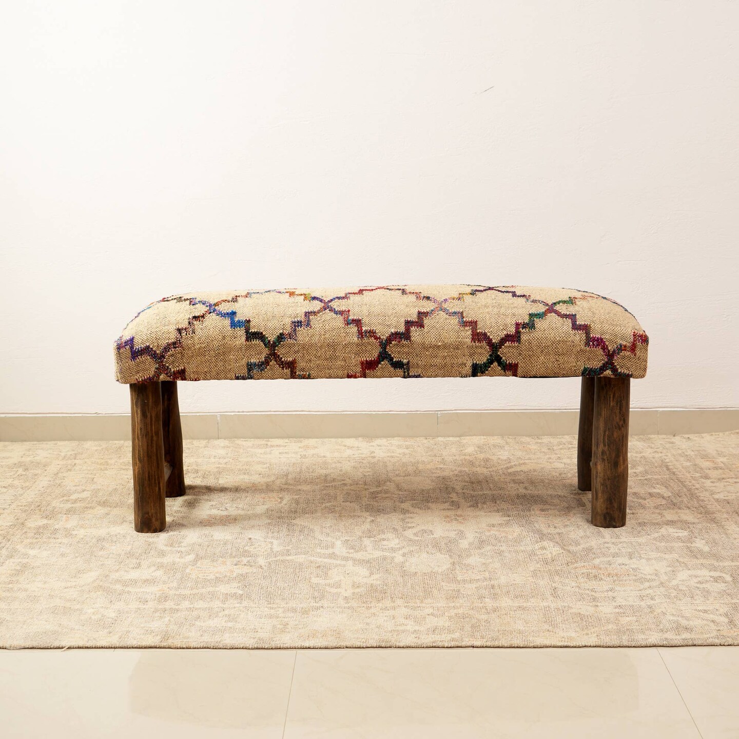 Decorative Jute Fabric Upholstered Multicolor Bench - 45 X 14 X 18&#x22;
