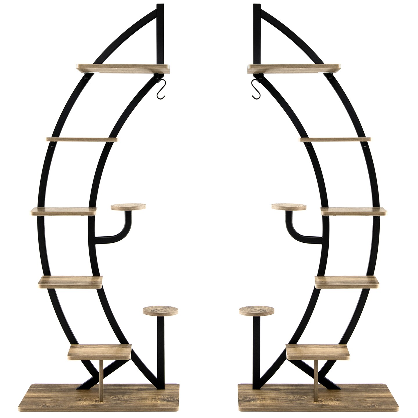 Costway 2PC 6 Tier Metal Plant Stand Rack Half Moon Shape Ladder Planter Organizer w/Hook