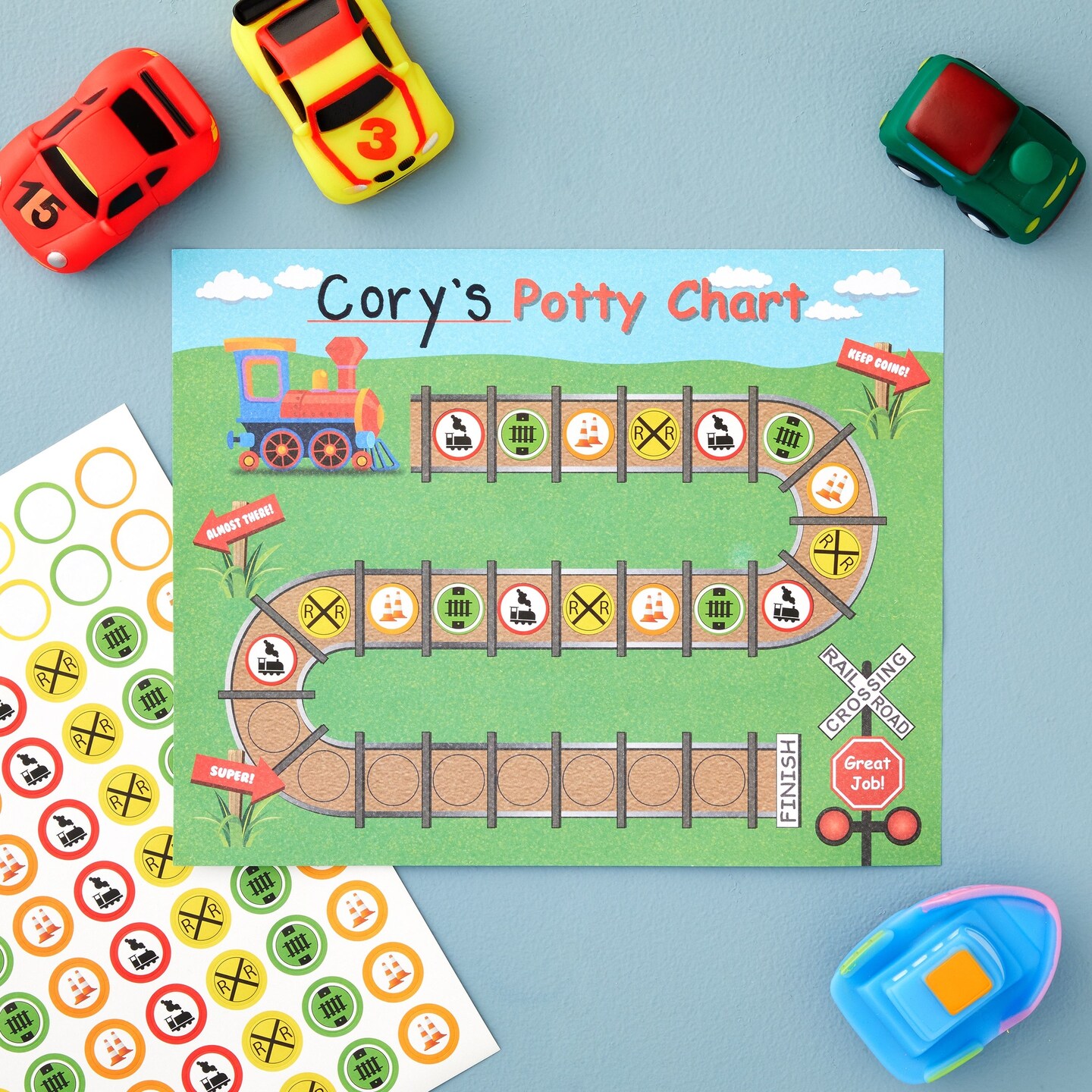 50 Sheets Railroad Potty Training Sticker Chart for Toddlers, Boys, Girls with 800 Train Stickers (10.3x8.3 in)