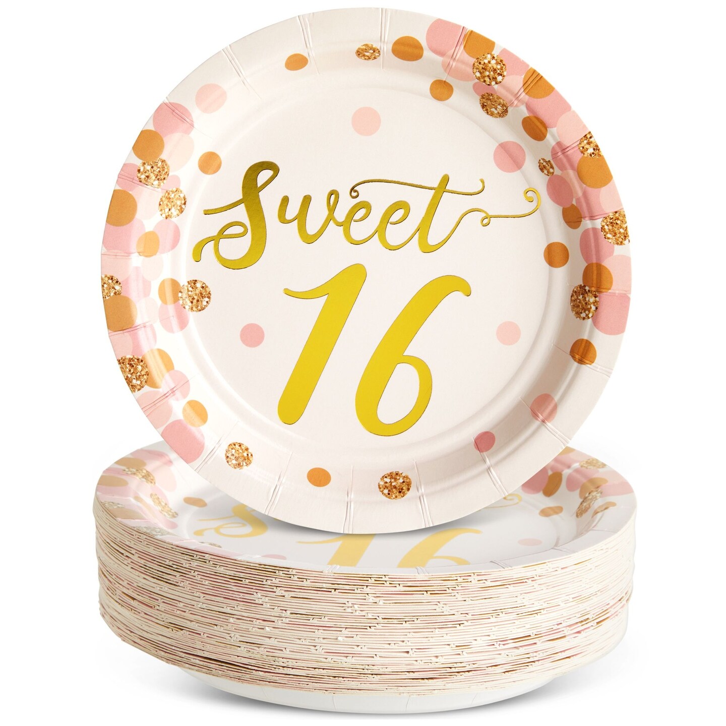 48-Pack Sweet 16 Party Paper Plates, Rose Gold 16th Birthday Supplies (7 in)