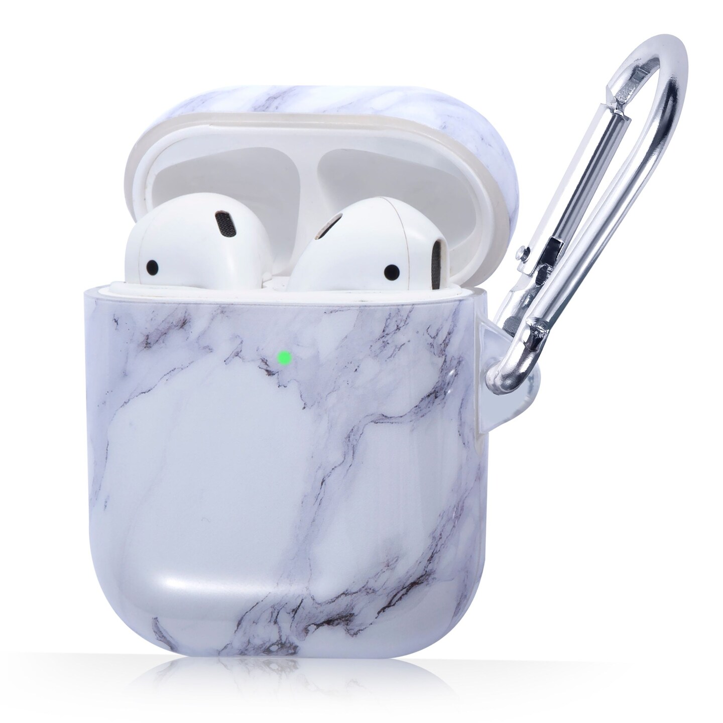 Marble Case for Airpods 2 &#x26; 1, Glossy Soft TPU Protective Smooth Cover with Portable Keychain, Supports Wireless Charging, Shockproof &#x26; Anti-Scratch, Shinny White Marble by Insten