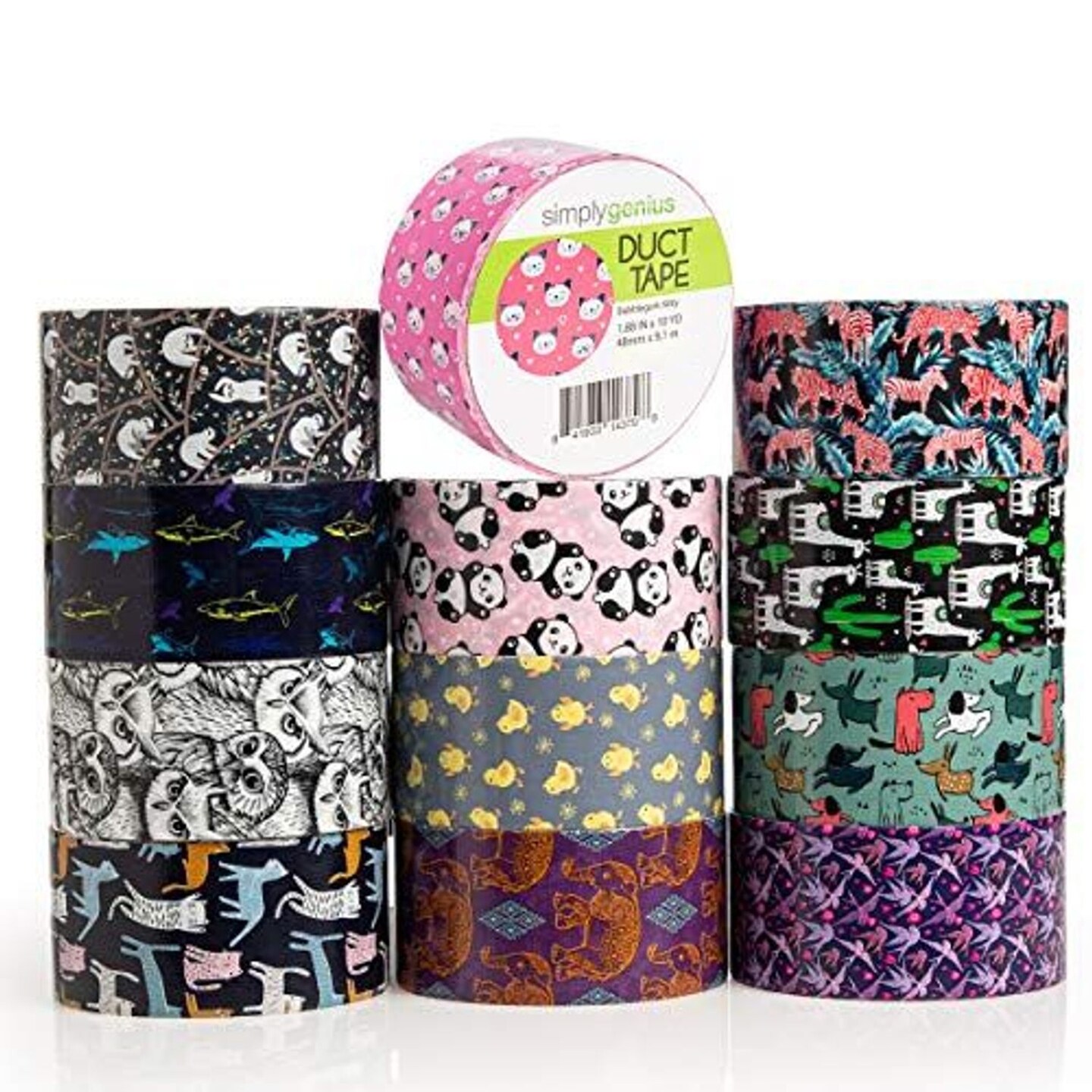 Simply Genius (12 Pack) Patterned And Colored Duct Tape Variety Pack Tape Rolls Craft Supplies For Kids Adults Patterned Duct Tape Colors, 10 Yards, 120 Yards Total, Animal Patterns