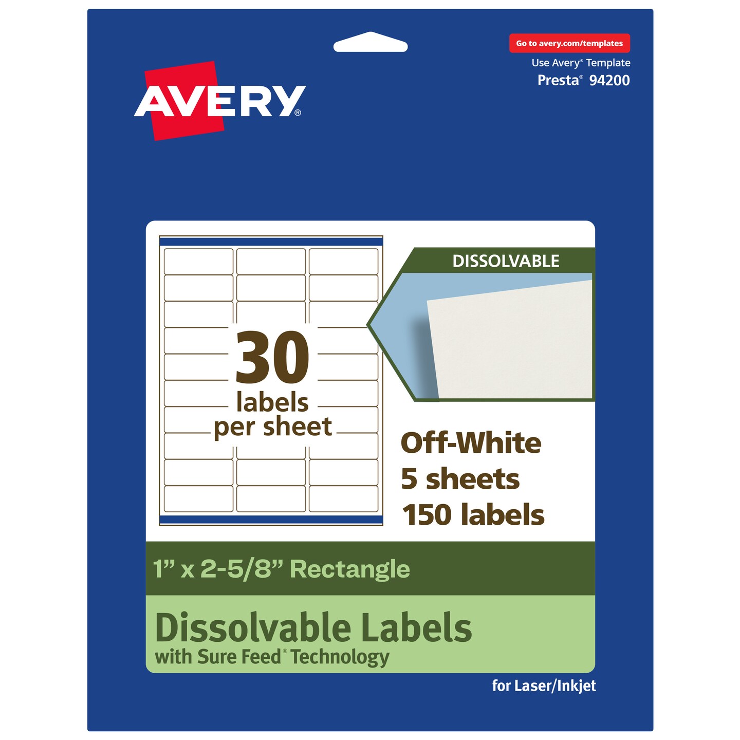Avery Dissolvable Labels, 1&#x22; x 2-5/8&#x22; Rectangle