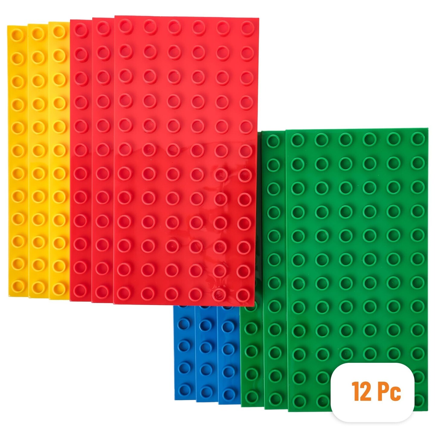 Strictly Briks Building Toy Big Blocks Baseplates - Compatible with Lego Duplo for Toddlers & Kids, 12 Pack Flat Bottom Plate, 7.5 x 3.75 in, Kids Easter Gift, Basic Colors