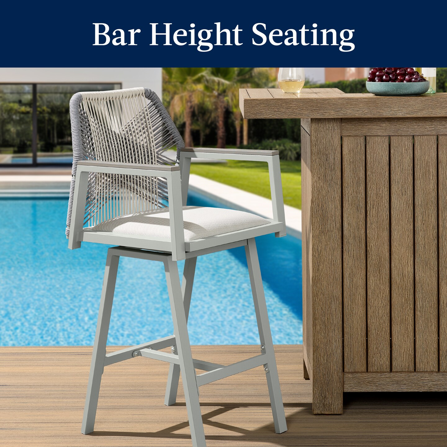 Best Choice Products Set of 2 Indoor/Outdoor Aluminum, Woven Rope Swivel Barstools w/ Armrests