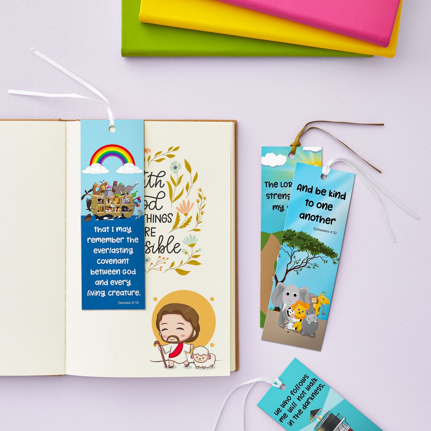 72 Pack Christian Bookmarks Bulk, Religious Scripture, 12 Bible Verse Quotes for Kids (6 x 2 In)