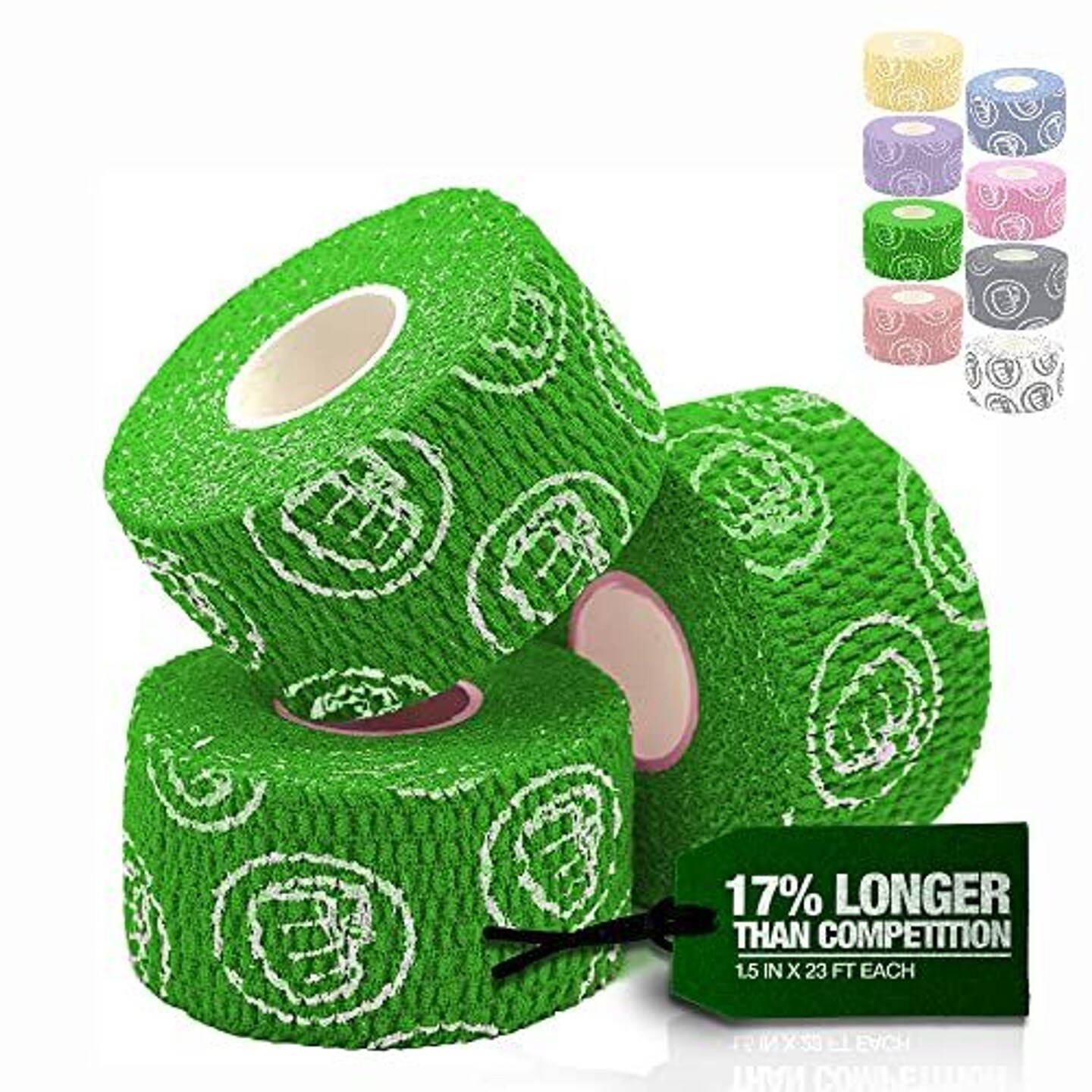 WOD Nation Weightlifting Hook Grip Tape - Bulk 3 Pack (23ft Per Roll) Comfortable &#x26; Stretchy Athletic Thumb Tape for Weight Lifting, Excercise &#x26; Cross Training - Protect Thumb, Wrist &#x26; Finger (Green)