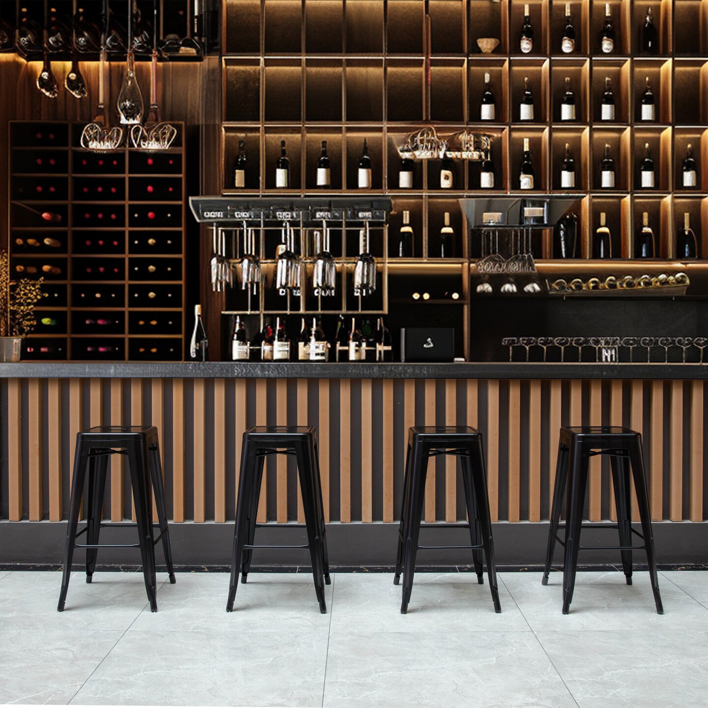 Basicwise 30-inch Backless Metal Bar Stool Stackable Heavy-Duty Counter-Height Chair for Home Bars Patios Kitchen Islands Cafes Restaurants Bistros and Dining Areas for Indoor & Outdoor Use