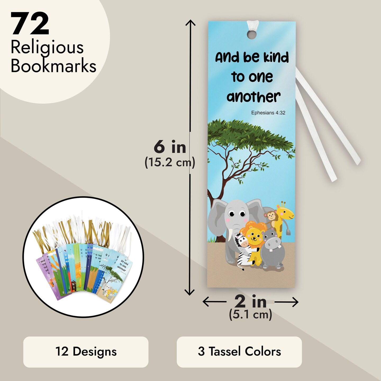 72 Pack Christian Bookmarks Bulk, Religious Scripture, 12 Bible Verse Quotes for Kids (6 x 2 In)