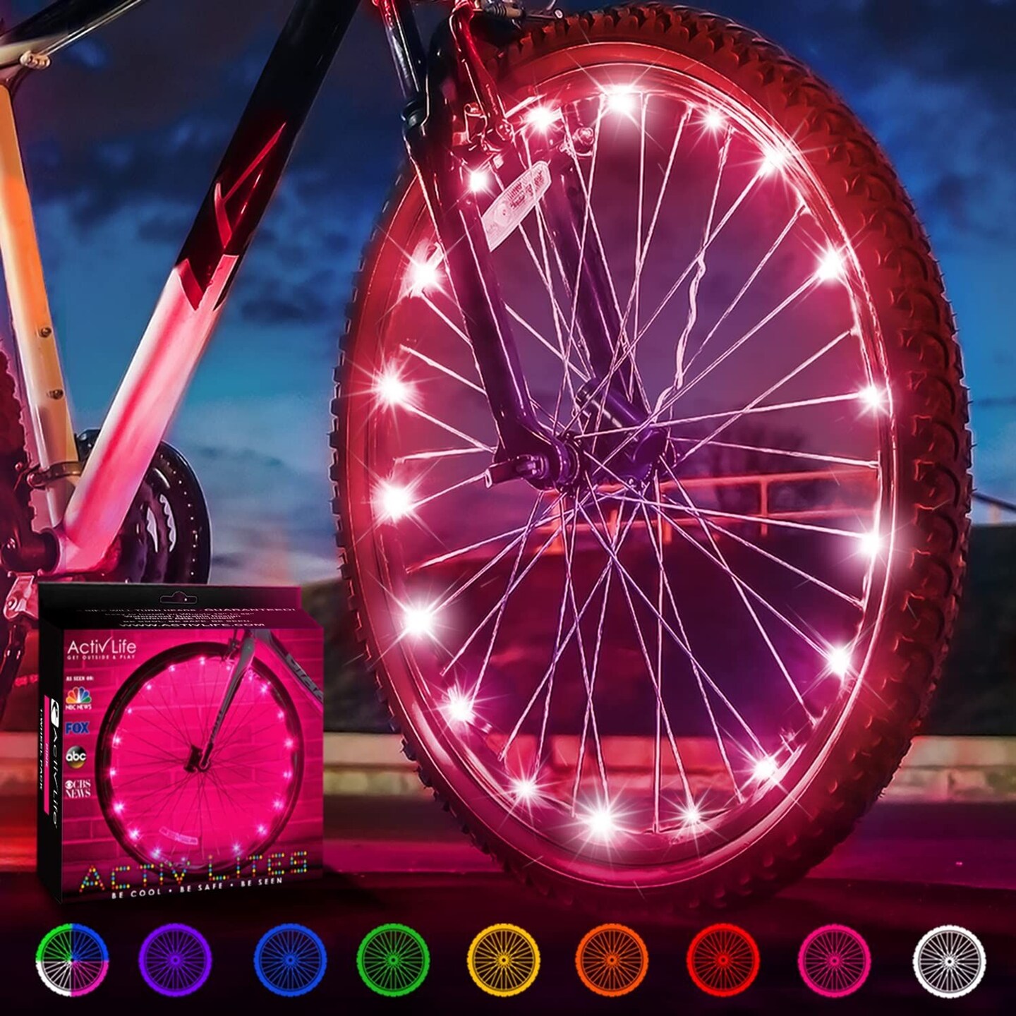 Activ Life LED Bike Wheel Lights with Batteries Included, Get 100% Brighter and Visible from All Angles for Ultimate Safety &#x26; Style (1 Tire Pack, Pink)