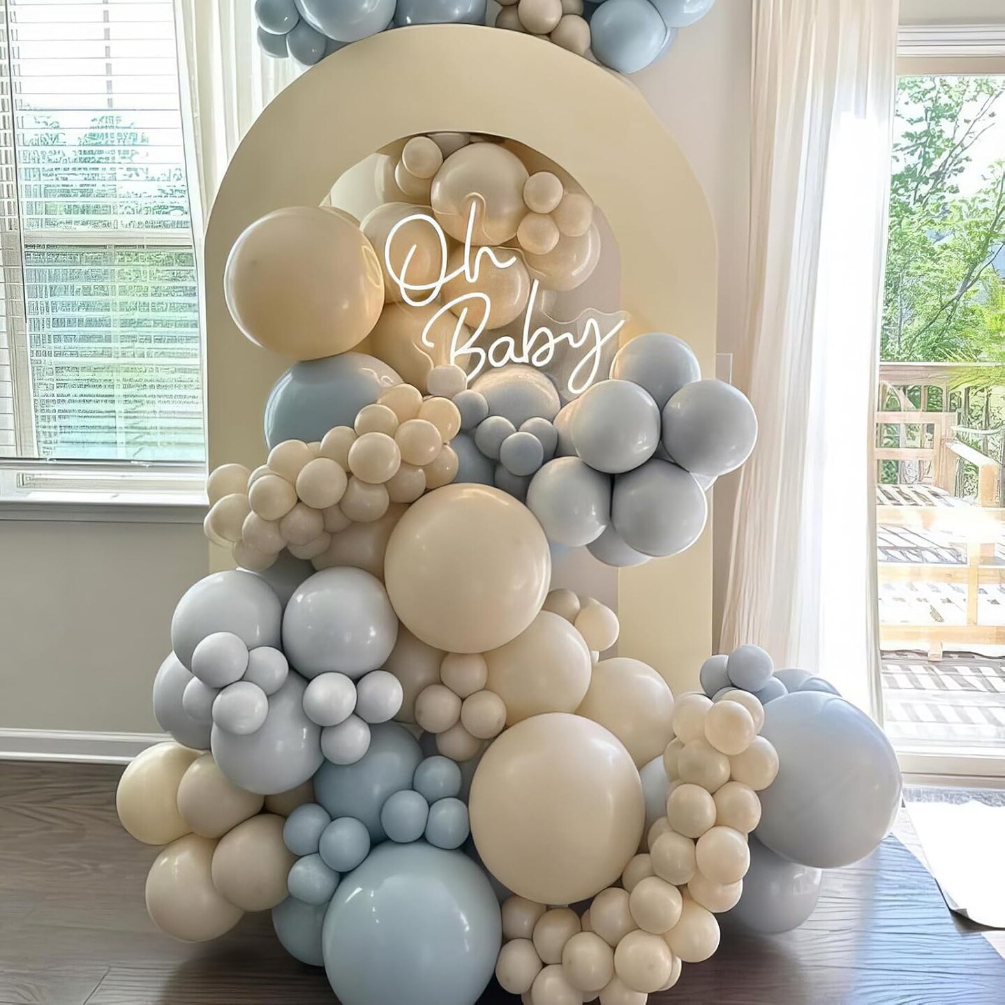 Dusty Blue Balloons, Dusty Blue and Gold Balloons, Baby Shower Balloons Fog Blue Cream Ivory White Champagne Gold Balloons for Boho Birthday Boys Girls Party Wedding Bridal Shower Decorations