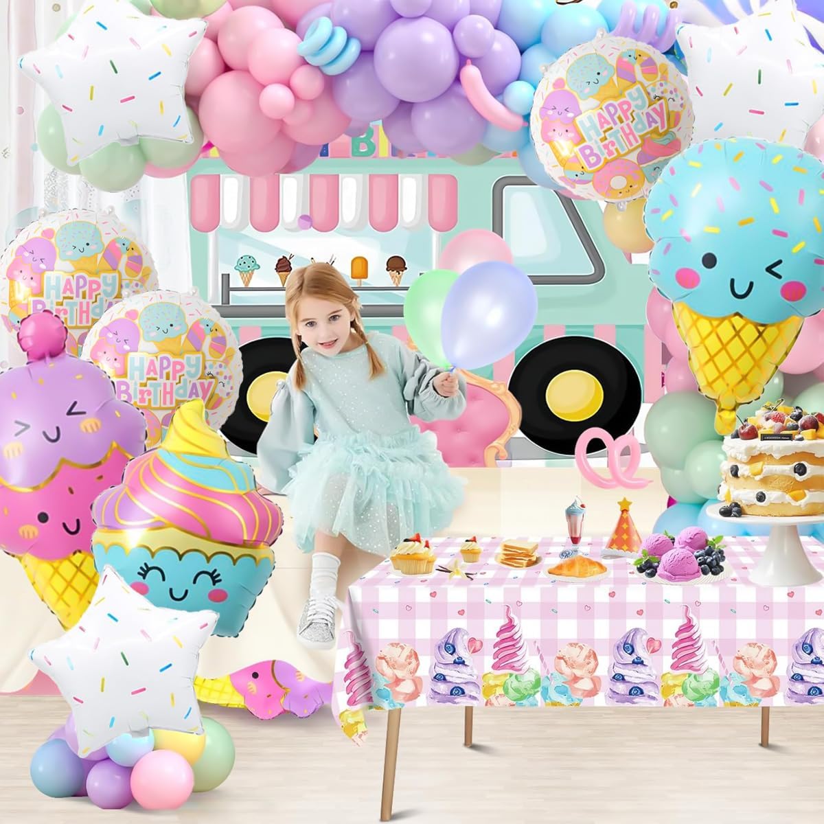 Ice Cream Party Decorations, Ice Cream Balloons And Sprinkle Star Balloons For Two Sweet Birthday Party Supplies, Ice Cream Birthday Party Decorations For Girls