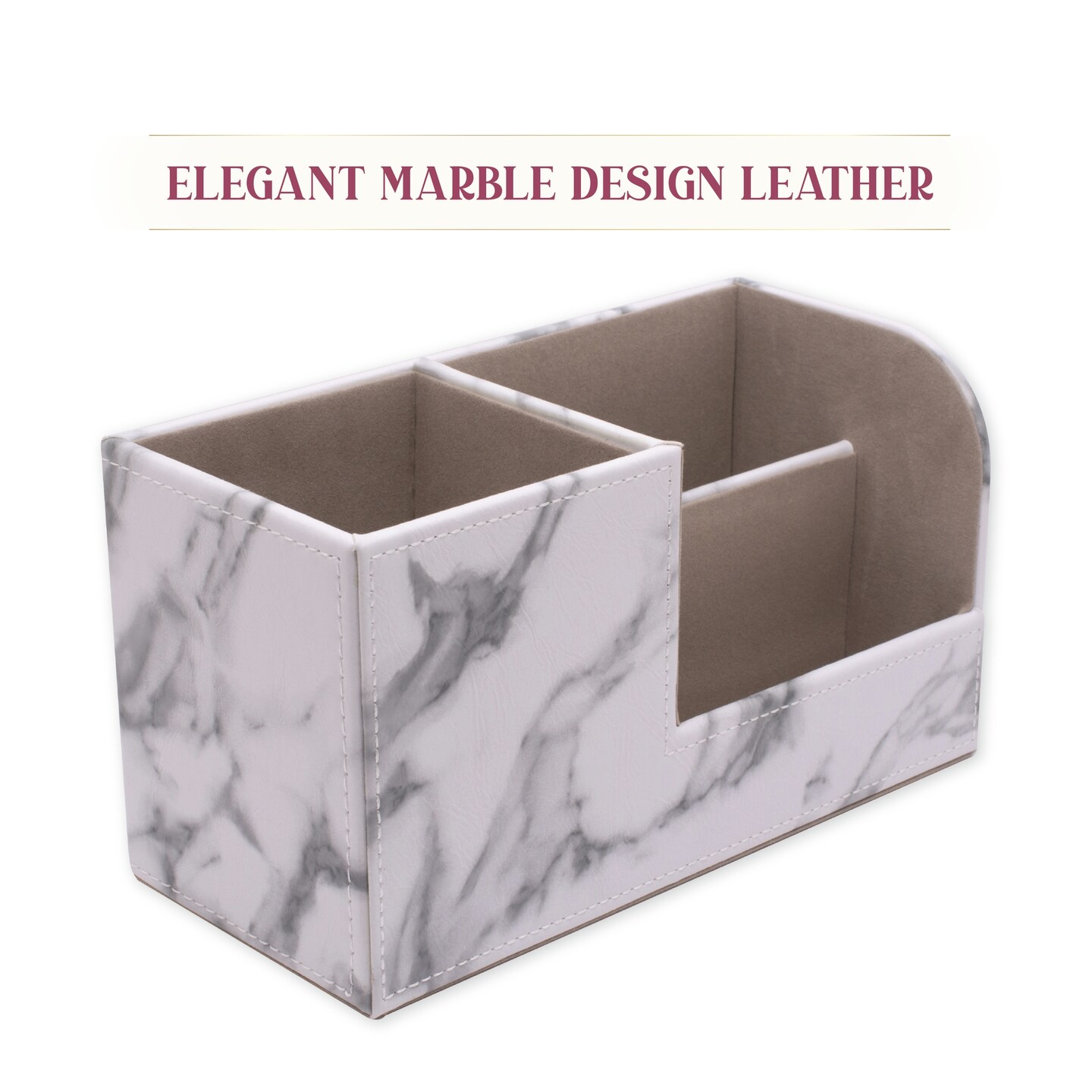 White Marble Faux Leather Desk Organizer, Pen Holder for Office Desktop Organization and Storage, 7.95 x 3.62 x 4.33 in