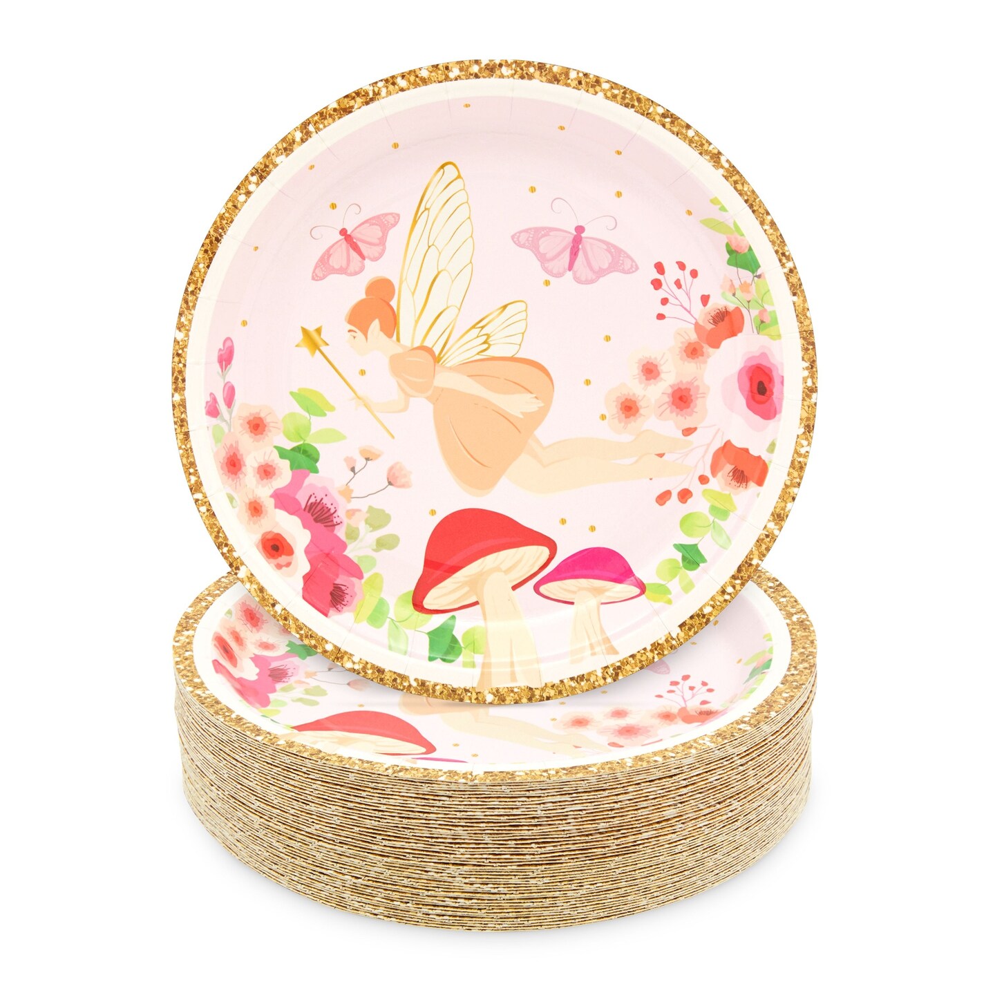 48 Pack Fairy Tea Party Paper Plates for Girls Floral Birthday Supplies, Fairy Dessert Plates for Weddings, Baby Showers, Garden Party, Picnics, Anniversaries &#x26; Crafting Events (7 In)