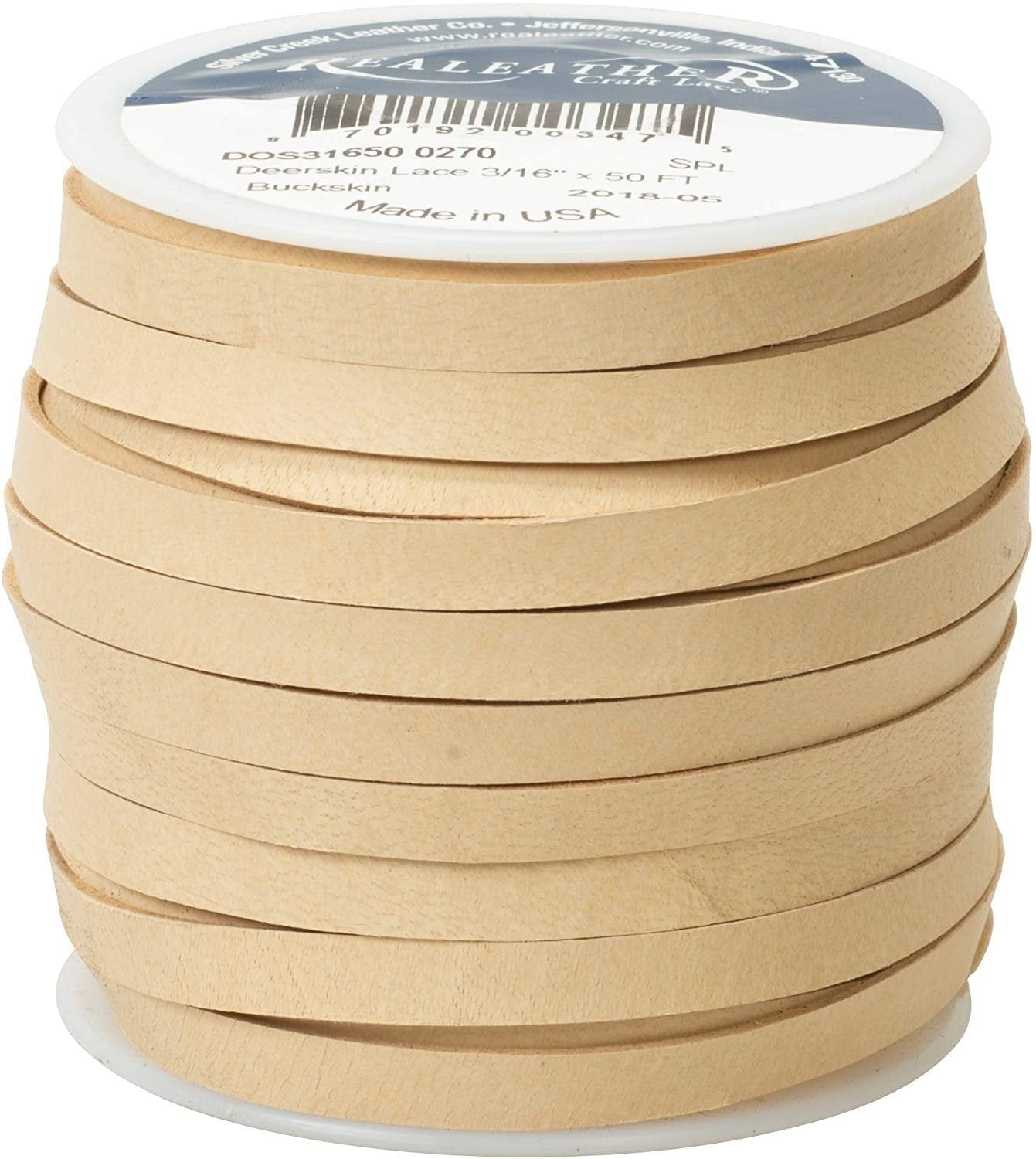 Realeather Deerskin Leather Lace | Size 3/16&#x22; x 50&#x27; (4.8mm x 15.24m) | 2/3 oz Thickness (.8-1.2mm)
